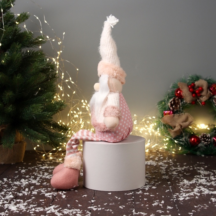 Мягкая игрушка "Дед Мороз с полосатыми длинными ножками" 47х19 см, бело-розовый