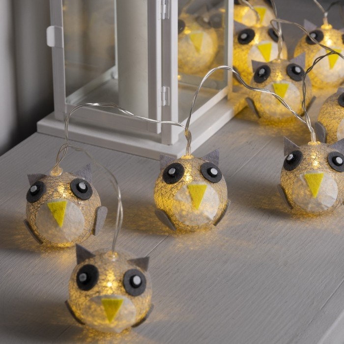 Гирлянда &laquo;Нить&raquo; 2 м с насадками &laquo;Сова&raquo;, IP20, прозрачная нить, 10 LED, батарейки AAх2 (нет в комплекте), свечение тёплое белое