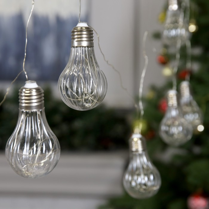 Гирлянда &laquo;Нить&raquo; 3 м роса с насадками &laquo;Лампочки объёмные&raquo;, IP20, серебристая нить, 100 LED, свечение синее, 3.5 В