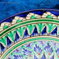 Тарелка Риштанская Керамика "Узоры", синяя, глубокая, 20 см Тарелка Риштанская Керамика "Узоры", синяя, глубокая, 20 см