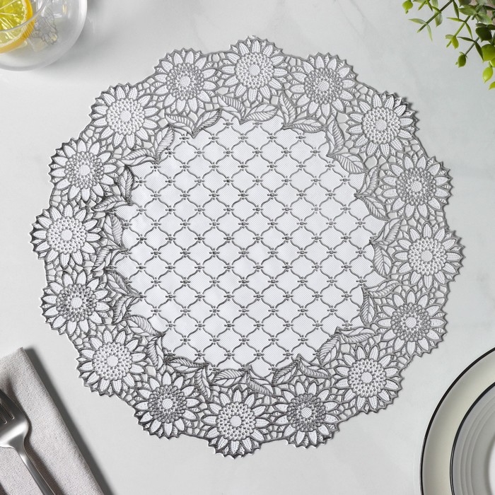 Салфетки сервировочные на стол Доляна «Цветенье», ажурные, 4 шт, d=30 см, цвет серебряный Салфетки сервировочные на стол Доляна «Цветенье», ажурные, 4 шт, d=30 см, цвет серебряный