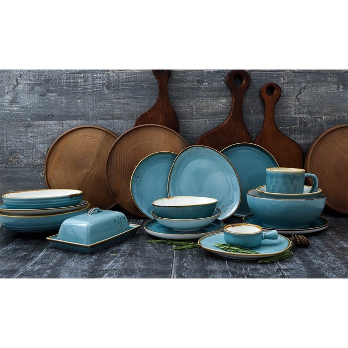 Тарелка фарфоровая для пасты Magistro &laquo;Церера&raquo;, 400 мл, d=19,5 см, цвет голубой