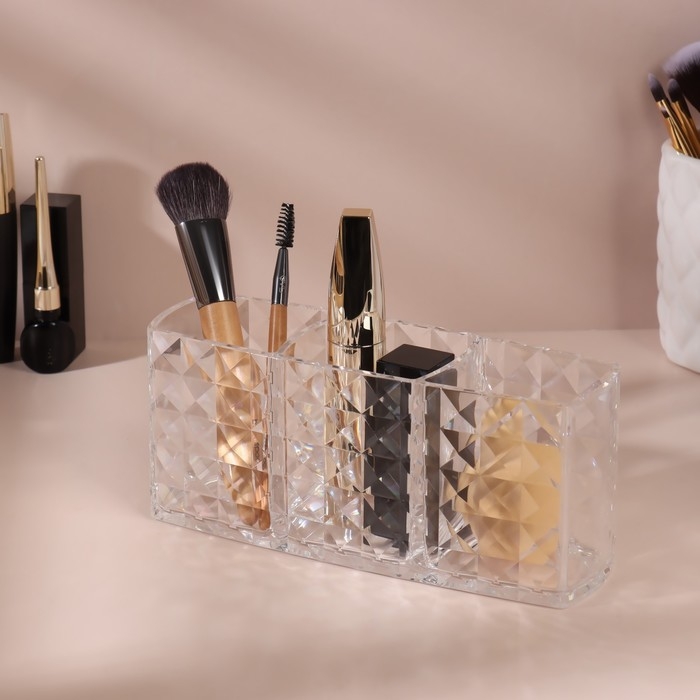 Органайзер для хранения маникюрных/косметических принадлежностей, 3 секции, 18,7 &times; 8 &times; 6 см, цвет прозрачный