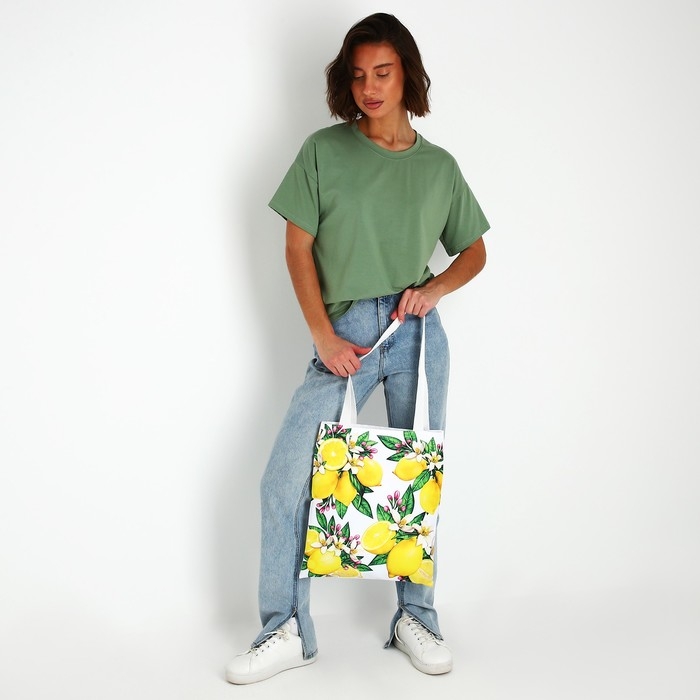 Сумка шопер &laquo;Лимоны&raquo; 35х0.5х40 см, отд без молнии, без подклада, белая