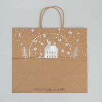 Пакет подарочный новогодний крафтовый Happy New Year, 32 х 28 х 15 см, Новый год