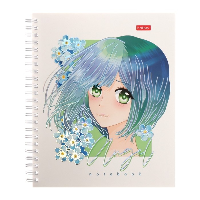 Тетрадь 96 листов в клетку на гребне Тетрадь 96 листов в клетку на гребне "Ангелы анимэ", обложка мелованный картон, матовая ламинация, 3D фольга, блок 65, 2В, МИКС