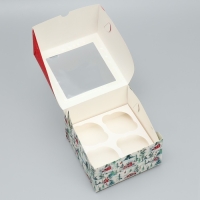 Коробка складная на 4 капкейка с окном «С Новым годом!», 16 х 16 х 10 см, Новый год Коробка складная на 4 капкейка с окном «С Новым годом!», 16 х 16 х 10 см, Новый год