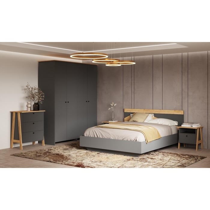 Тумба прикроватная Теодора, 480х421х515, Графит/Крафт золотой