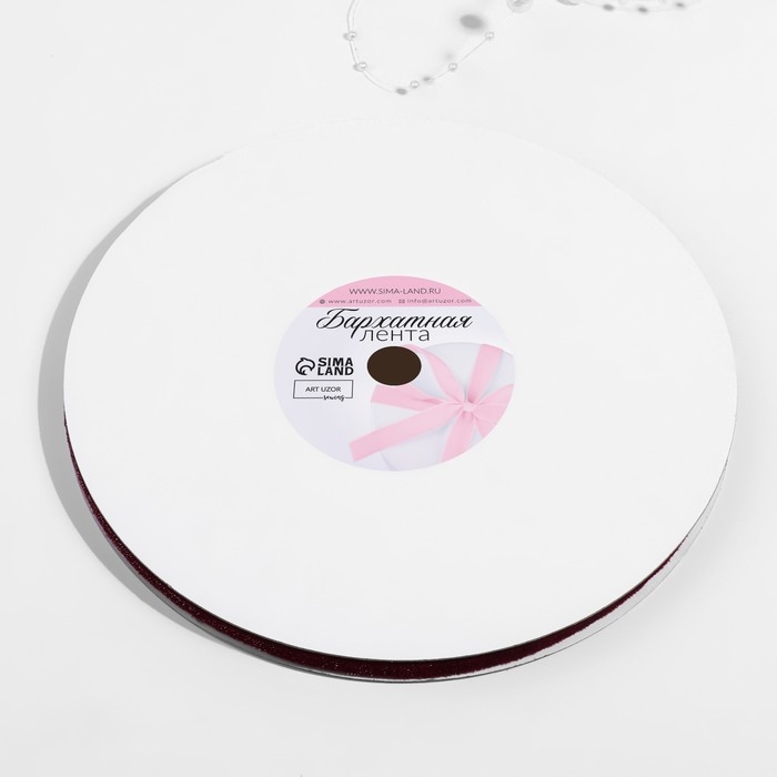 Лента бархатная, с серебряным люрексом, 6 мм, 18 ± 1 м, цвет бордовый №46 Лента бархатная, с серебряным люрексом, 6 мм, 18 ± 1 м, цвет бордовый №46