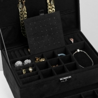 Подставка для украшений &laquo;Шкатулка&raquo; 2-х уровневая, флок, 24,5&times;17&times;12 см, цвет чёрный