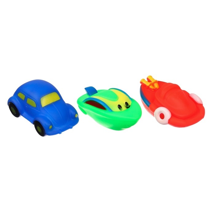 Набор резиновых игрушек для ванны &laquo;Транспорт&raquo;, с пищалкой, 3 шт, виды МИКС, Крошка Я