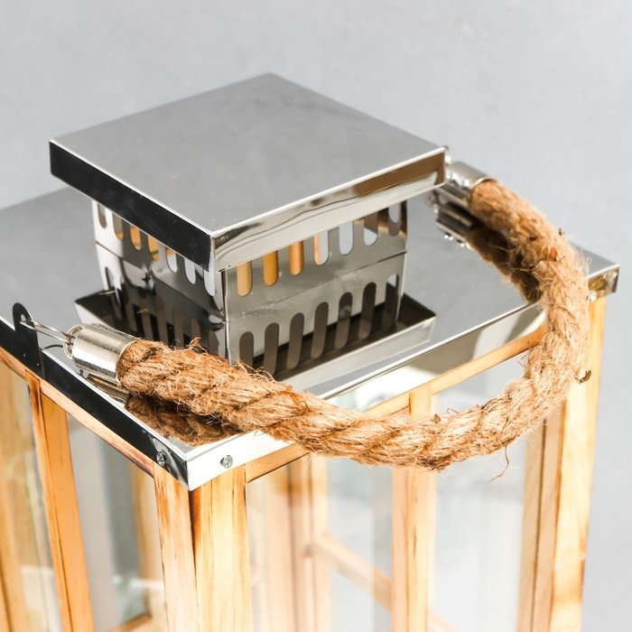 Подсвечник дерево Подсвечник дерево "Фонарь - большие окна" коричневый набор 2 шт 30х13х13; 49х18,5х18,5 см