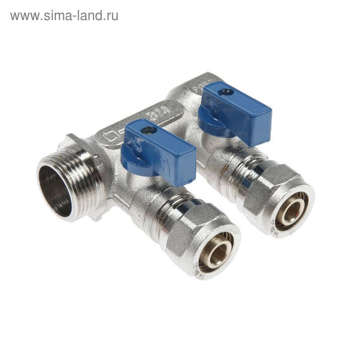 Коллектор "СТМ", 3/4"х16 мм, 2 выхода, с шаровыми кранами, для м/п труб, никелированный