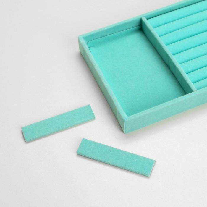 Подставка для украшений 3 ячейки и 7 полос для колец, флок, 21&times;12,3&times;2,5 см, цвет бирюзовый