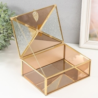 Шкатулка стекло с металлическим каркасом "Бабочка и лист" карамель 18,7х14,6х9 см Шкатулка стекло с металлическим каркасом "Бабочка и лист" карамель 18,7х14,6х9 см