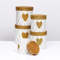 Набор круглых коробок 5в1 "Сердце золотое", 25 &times; 25 ‒15 &times; 15 см