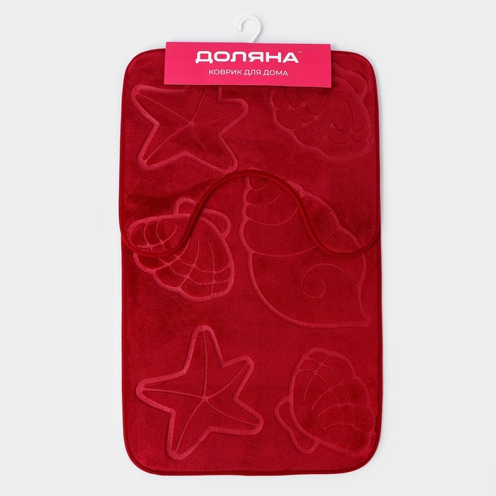 Коврики для ванной и туалета Доляна «Ракушки», объёмные, 2 шт: 40×50, 50×80 см, цвет бордовый Коврики для ванной и туалета Доляна «Ракушки», объёмные, 2 шт: 40×50, 50×80 см, цвет бордовый