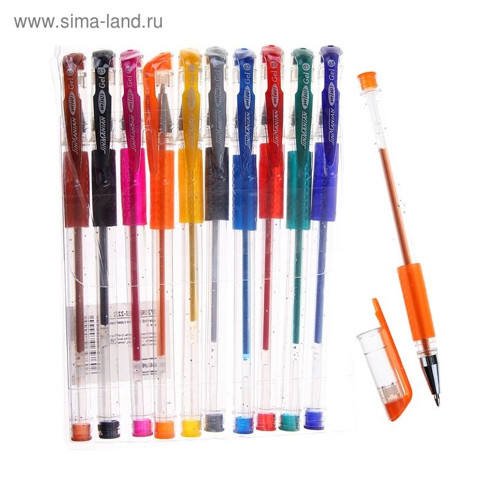 УЦЕНКА Набор гелевых ручек, 10 цветов, металлик, с блёстками, с резиновым держателем УЦЕНКА Набор гелевых ручек, 10 цветов, металлик, с блёстками, с резиновым держателем