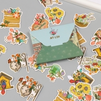 Наклейки для творчества "Садовые цветы" тиснение золото набор 48 шт 9х7х0,8 см