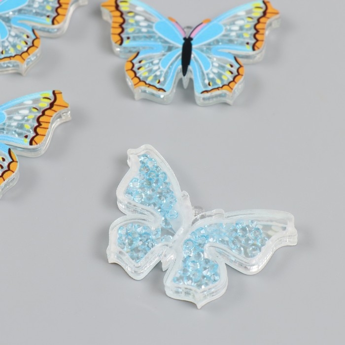 Шейкер для творчества акрил "Бабочка голубая с оранжевым" с бисером 0,5х5,1х3,3 см