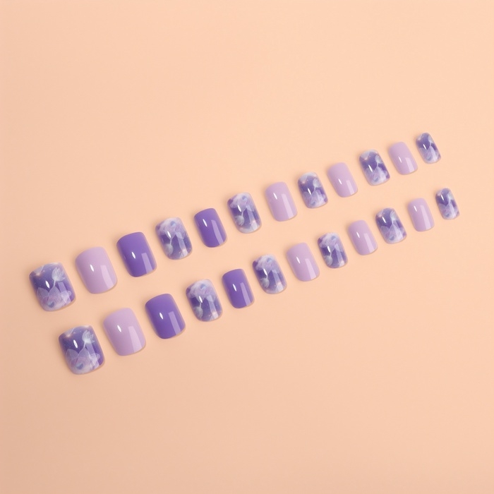 Накладные ногти «Сирень», 24 шт, с клеевыми пластинами, форма мягкий квадрат, сиреневые Накладные ногти «Сирень», 24 шт, с клеевыми пластинами, форма мягкий квадрат, сиреневые