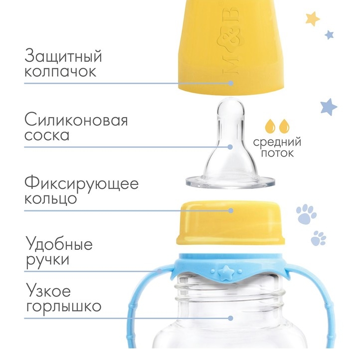 Бутылочка для кормления «ТРЕНД. Песики», классическое горло, 250 мл., от 3 мес., цилиндр, с ручками, цвет голубой Бутылочка для кормления «ТРЕНД. Песики», классическое горло, 250 мл., от 3 мес., цилиндр, с ручками, цвет голубой