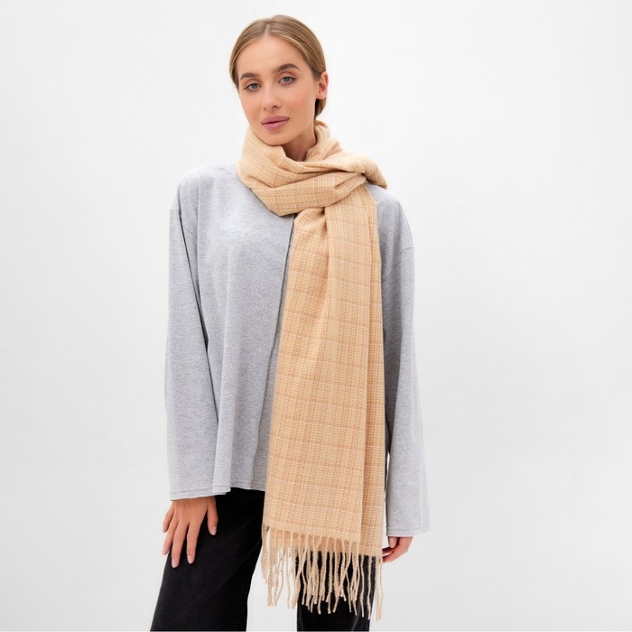 Шарф зимний с кистями MINAKU 65*180 + 8 см цвет бежевый Шарф зимний с кистями MINAKU 65*180 + 8 см цвет бежевый