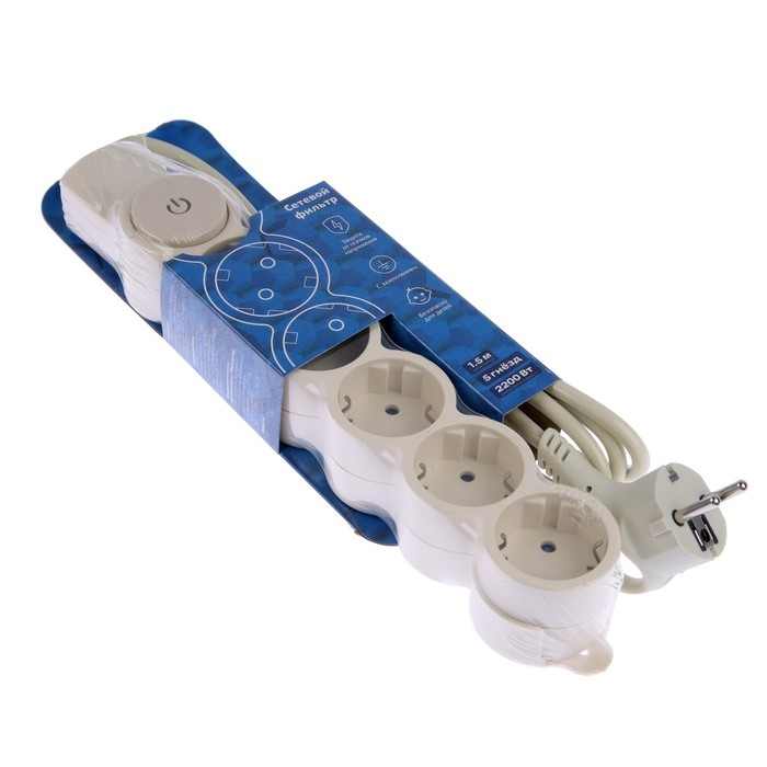 Сетевой фильтр Duwi, 5 розеток 1.5 м, с з/к, с выкл., шторками, цвет слоновая кость Сетевой фильтр Duwi, 5 розеток 1.5 м, с з/к, с выкл., шторками, цвет слоновая кость