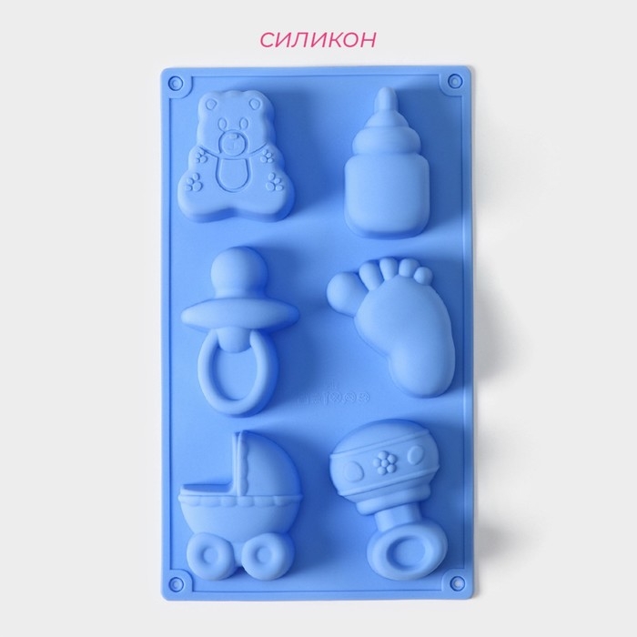 Форма для выпечки Доляна «Праздник.Для новорожденных», силикон, 28,5×16,5 см, 6 ячеек (8х5,7 см), цвет МИКС Форма для выпечки Доляна «Праздник.Для новорожденных», силикон, 28,5×16,5 см, 6 ячеек (8х5,7 см), цвет МИКС