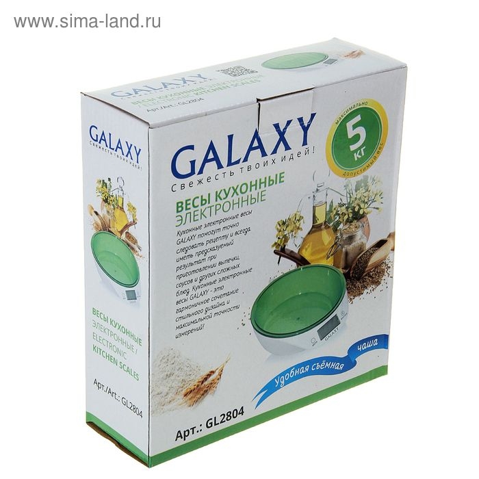 Весы кухонные Galaxy GL 2804, электронные, до 5 кг, LCD-дисплей, бело-зелёные Весы кухонные Galaxy GL 2804, электронные, до 5 кг, LCD-дисплей, бело-зелёные