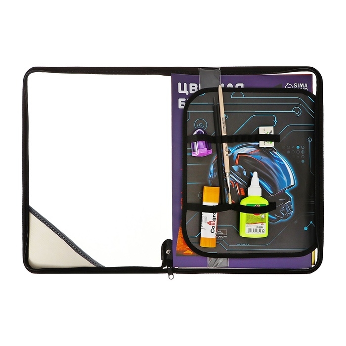 Папка для труда А4, молния вокруг, откидная планка, пластиковая, ПТР-1, с наполнением 10 предметов, для мальчика, Calligrata Папка для труда А4, молния вокруг, откидная планка, пластиковая, ПТР-1, с наполнением 10 предметов, для мальчика, Calligrata "Мото-шлем"