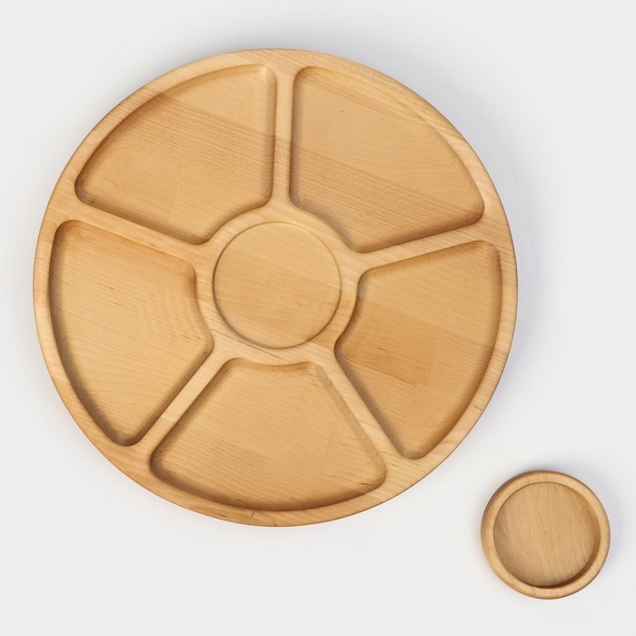 Подарочный набор деревянной посуды Adelica «Фортуна», менажница на ножках с соусницей, d=30 см, 70 мл, берёза Подарочный набор деревянной посуды Adelica «Фортуна», менажница на ножках с соусницей, d=30 см, 70 мл, берёза