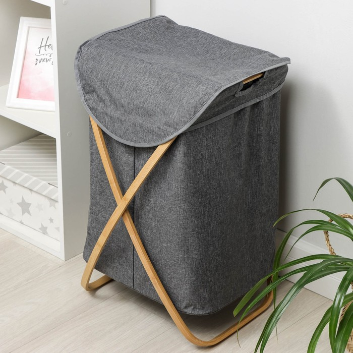 Корзина для белья Доляна «Лён», с крышкой, 37×43×66 см, цвет серый Корзина для белья Доляна «Лён», с крышкой, 37×43×66 см, цвет серый
