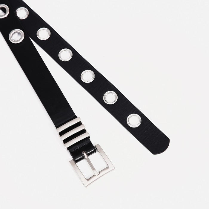 Ремень женский, ширина 2 см, пряжка металл, люверсы, цвет чёрный Ремень женский, ширина 2 см, пряжка металл, люверсы, цвет чёрный