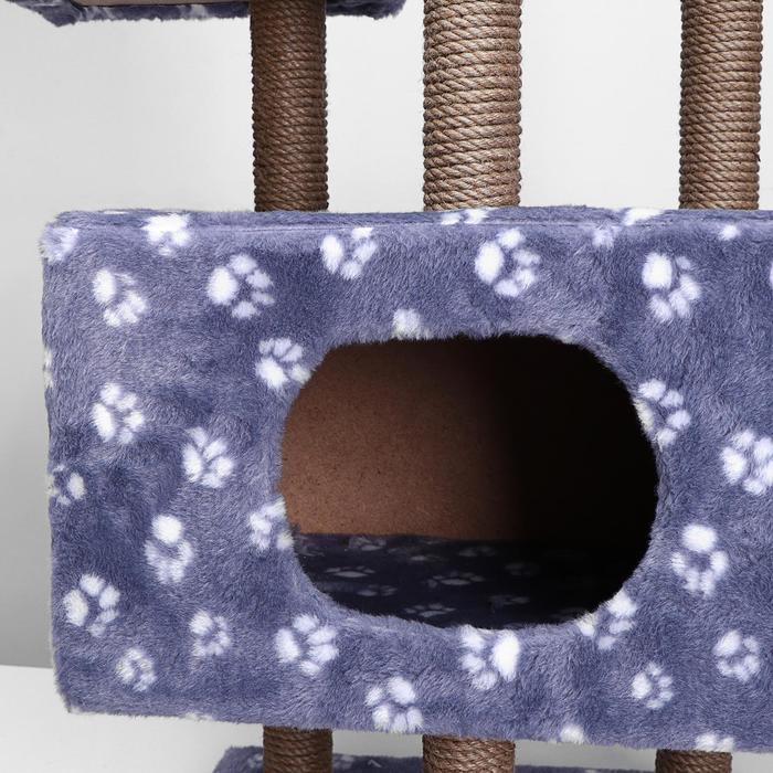 Домик для кошек с когтеточкой, с площадкой и полкой, 65 х 51 х 173 см, серая с лапкам Домик для кошек с когтеточкой, с площадкой и полкой, 65 х 51 х 173 см, серая с лапкам