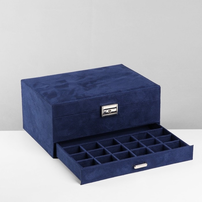 Подставка для украшений &laquo;Шкатулка&raquo; 2-х уровневая, флок, 24,5&times;17&times;12 см, цвет синий