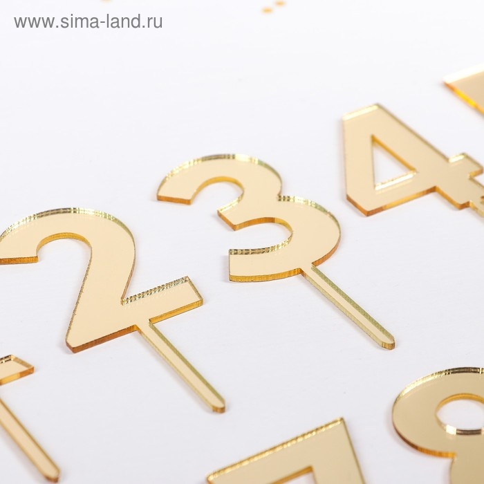Набор топперов для торта Доляна «Цифры», 10 шт, 8×3 см, цвет золотой Набор топперов для торта Доляна «Цифры», 10 шт, 8×3 см, цвет золотой