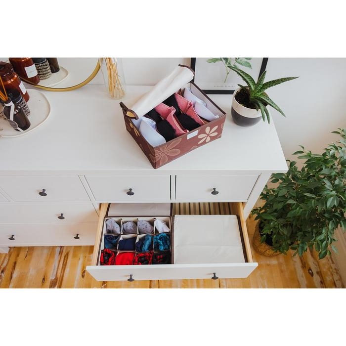 Набор органайзеров для хранения белья с крышкой «Листочки», 3 шт, 32×24×12 см, цвет коричневый Набор органайзеров для хранения белья с крышкой «Листочки», 3 шт, 32×24×12 см, цвет коричневый