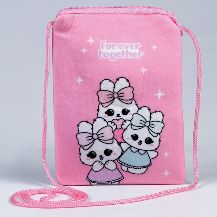 Сумка детская плюшевая "Зайчонок с мишкой" плоская