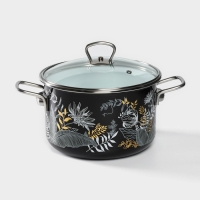 Кастрюля эмалированная Magia, 4л, стеклянная крышка, индукция, чёрный Кастрюля эмалированная Magia, 4л, стеклянная крышка, индукция, чёрный