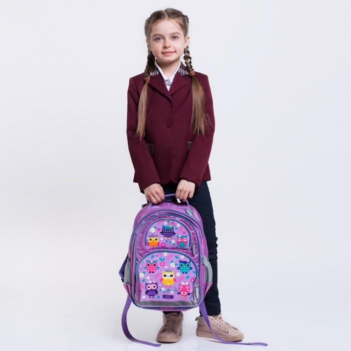 Рюкзак школьный, 36 х 23 х 13 см, эргономичная спинка, Calligrata П Рюкзак школьный, 36 х 23 х 13 см, эргономичная спинка, Calligrata П "Совушка", сиреневый