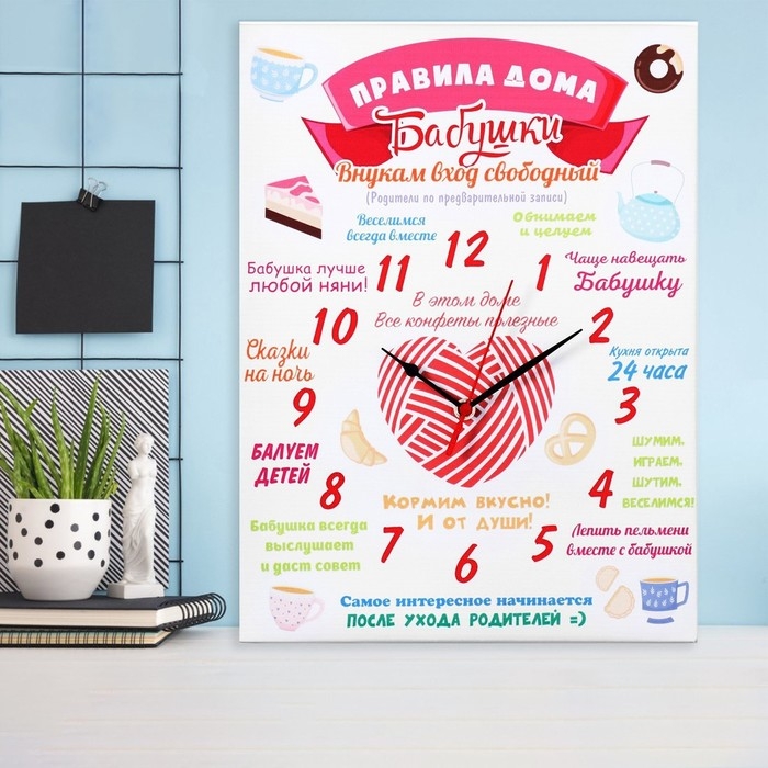 Часы-картина настенные, интерьерные Часы-картина настенные, интерьерные "Правила дома бабушки", 30 х 40 см, на холсте, бесшумные