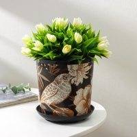 Горшок для цветов с поддоном Доляна «Голди.Птицы», 1,6 л, d=14 см, h=15,5 см, цвет чёрный Горшок для цветов с поддоном Доляна «Голди.Птицы», 1,6 л, d=14 см, h=15,5 см, цвет чёрный