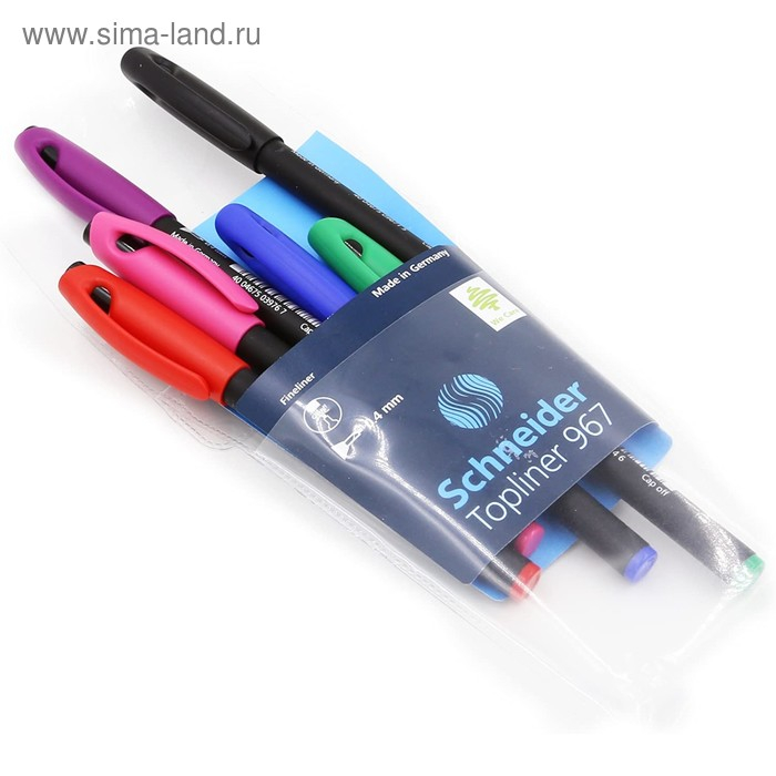 Набор капиллярных ручек 6 цветов, 0,4 мм, Schneider Набор капиллярных ручек 6 цветов, 0,4 мм, Schneider "Topliner 967", чехол с европодвесом