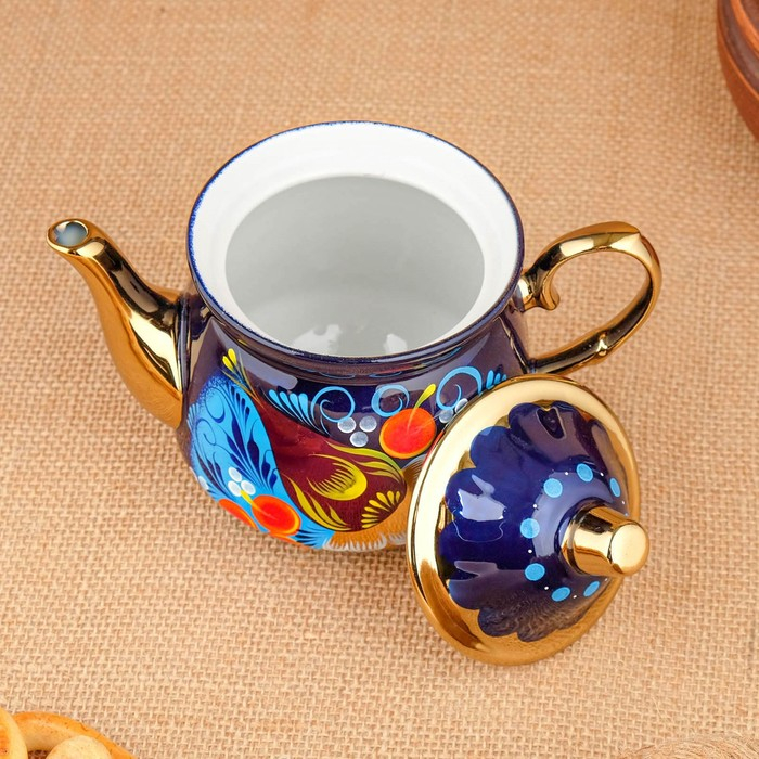 Набор &laquo;Птица на синем&raquo;, жёлудь, 3 предмета, самовар 3 л, заварочный чайник 0,7 л, поднос