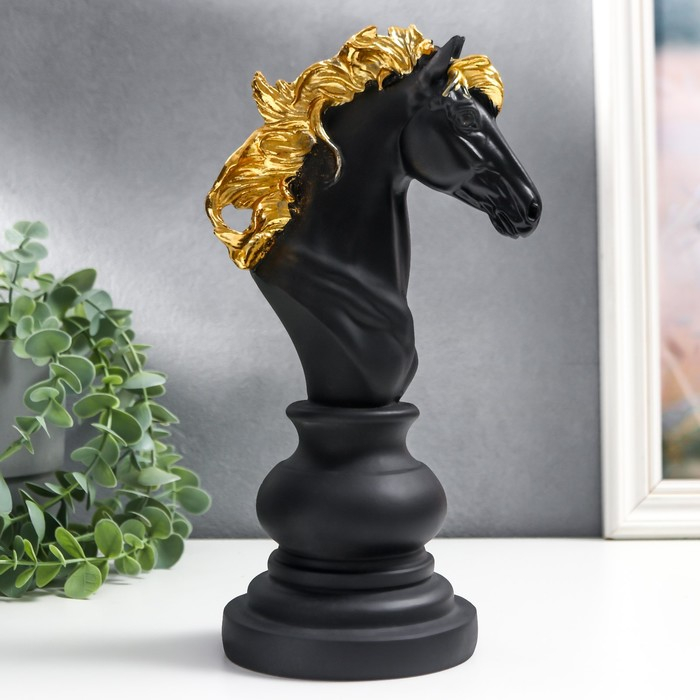 Сувенир полистоун "Шахматная фигура - Конь" чёрный с золотом МИКС 27х11,4х14,2 см