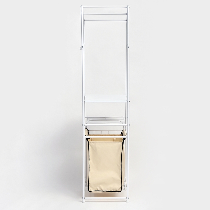 Стеллаж с корзиной для белья и перекладинами, 2-х ярусный, объем корзины 45 л, 38&times;35&times;160 см, цвет белый