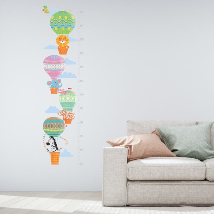 Наклейка пластик интерьерная цветная ростомер Наклейка пластик интерьерная цветная ростомер "Животные на воздушных шарах" 60x90 см