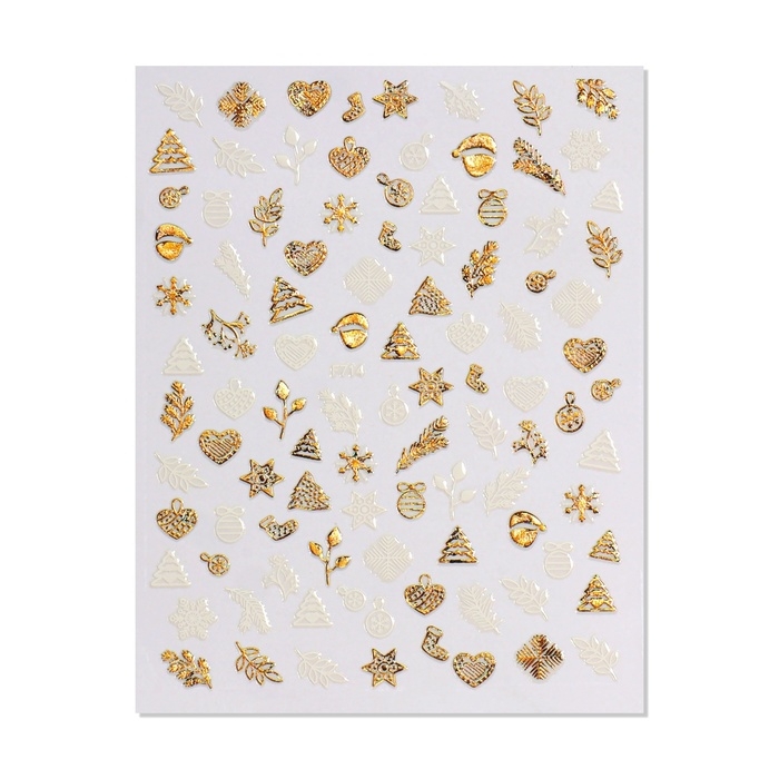 Новый год! Наклейки для ногтей «Праздничное чудо», металлизированные, цвет белый/золотистый Новый год! Наклейки для ногтей «Праздничное чудо», металлизированные, цвет белый/золотистый