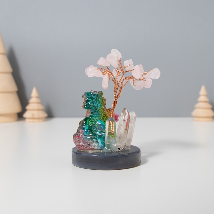 Сувенир стекло, металл Сувенир стекло, металл "Деревце под защитой дракона" 18 камней, розовый 5,5х5,5х9 см